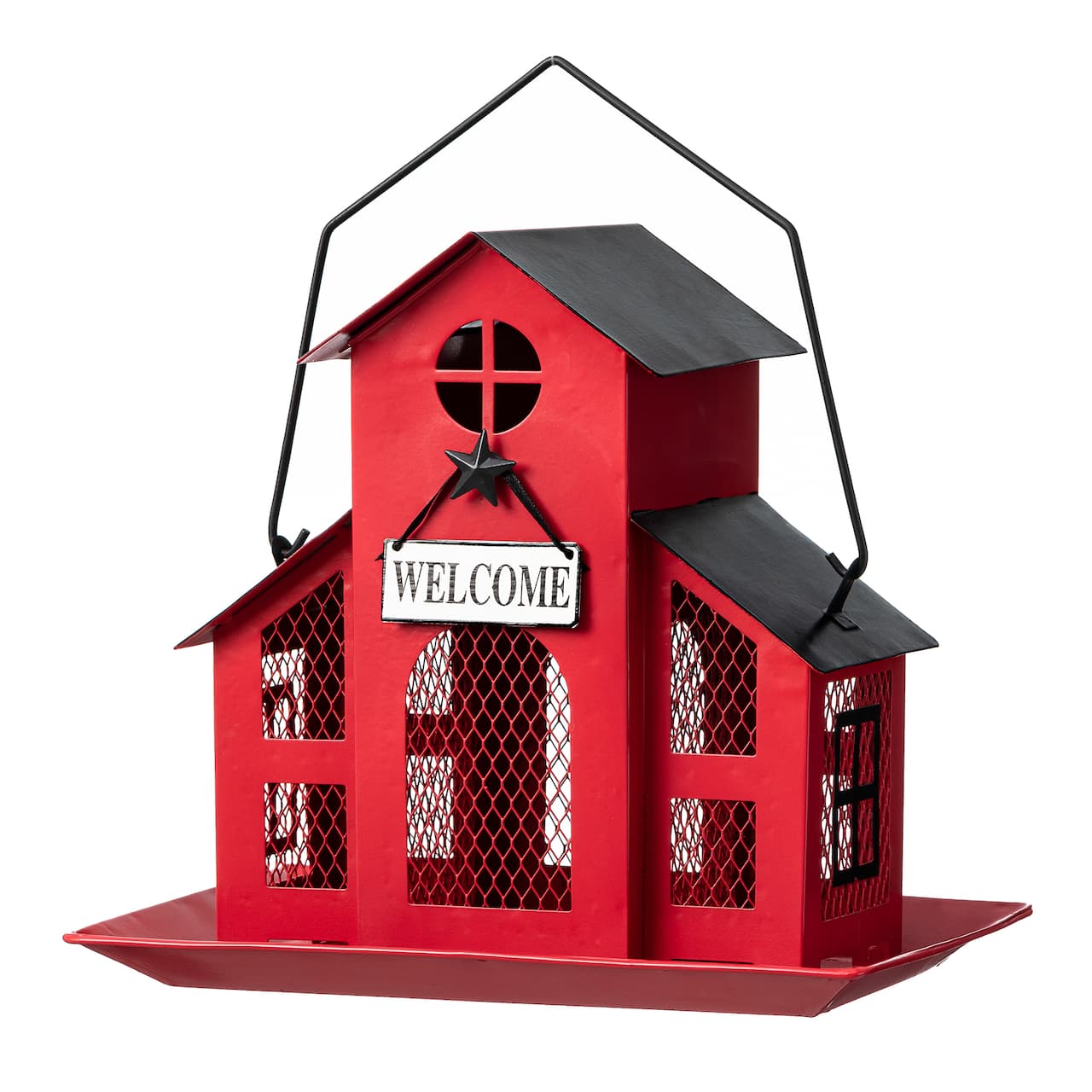 Glitzhome® 12" Red Metal Barn Hanging Bird Feeder